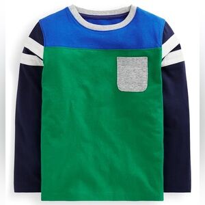 Mini Boden Boys Kids Colorblock Long Sleeve Crewneck Cotton Pocket Tee. 7-8.